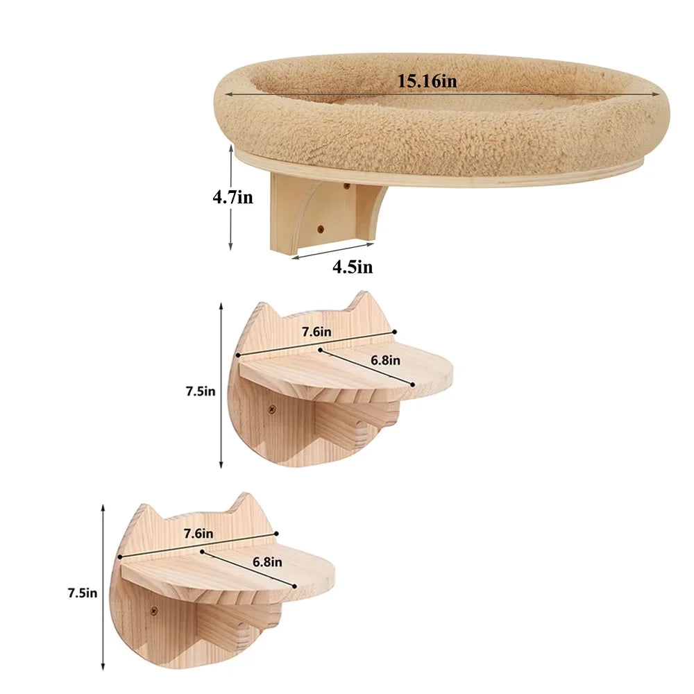 Cat Wall Mounted Pine Wood Climbing Tree With Scratching Post