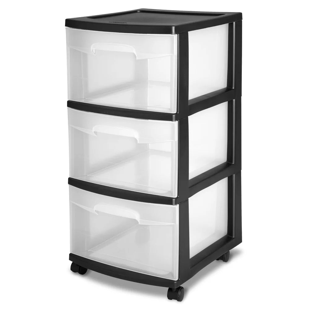 Plastic 3 Drawer Storage Cart With Clear Drawers Rolling Organizer