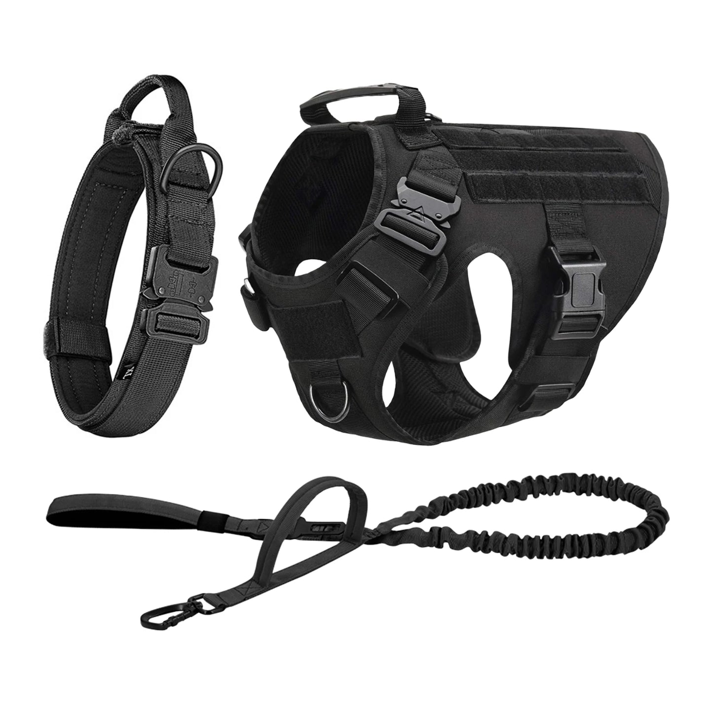 Tactical Nylon Dog Harness Collar Leash Set Training Vest
