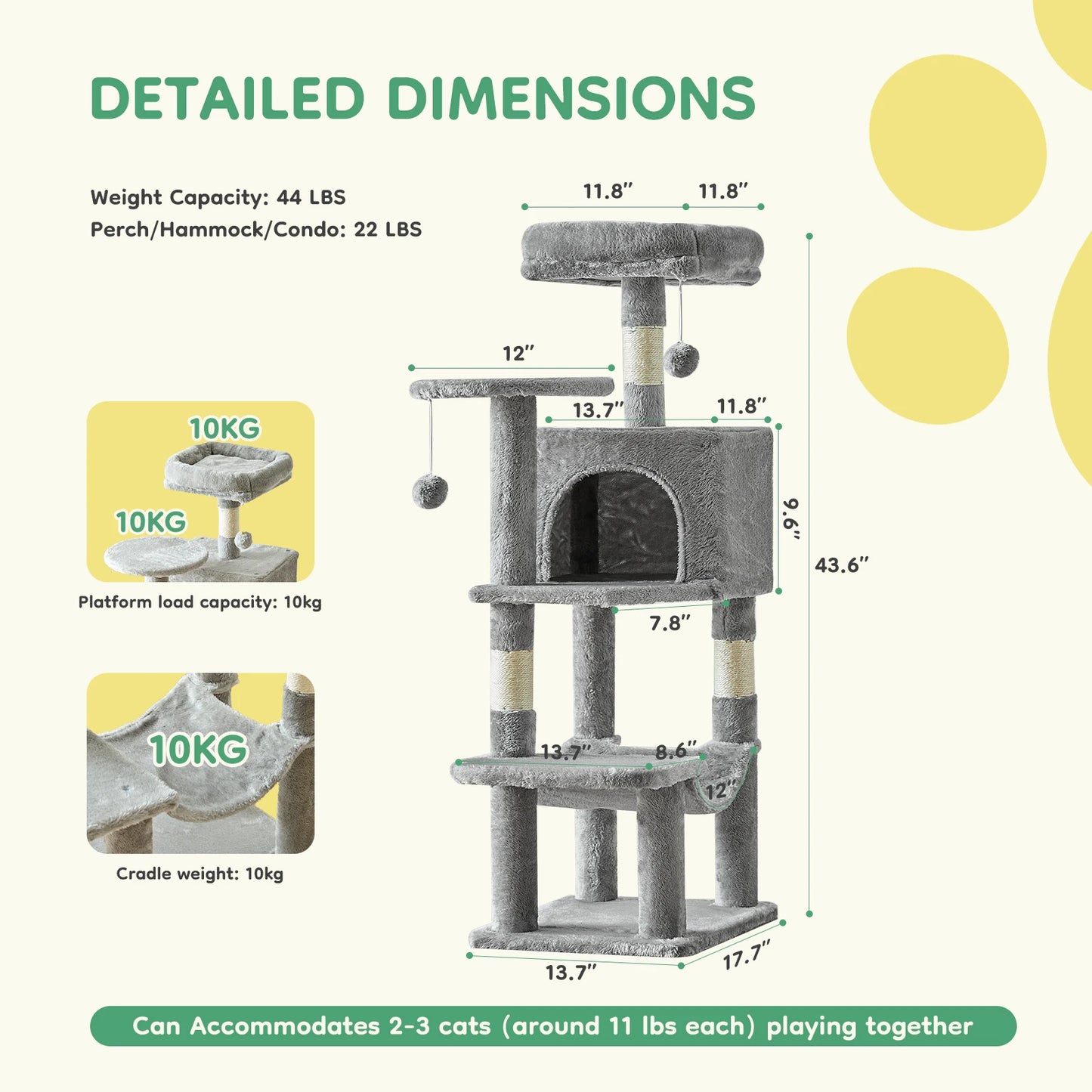 JHK Cat Tree Tower Indoor Cats Natural Sisal Scratching Posts