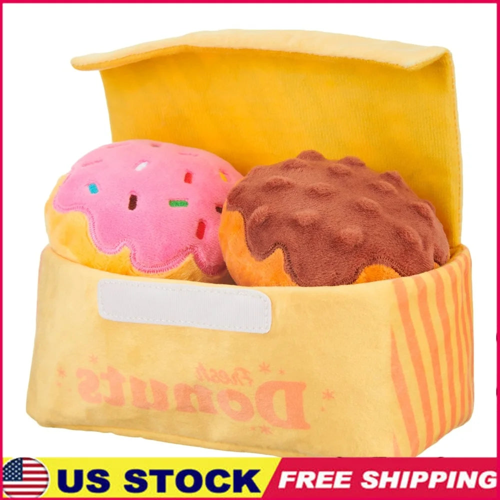 Interactive Plush Donut Crinkle Treat Dispenser Squeaky Dog Toy