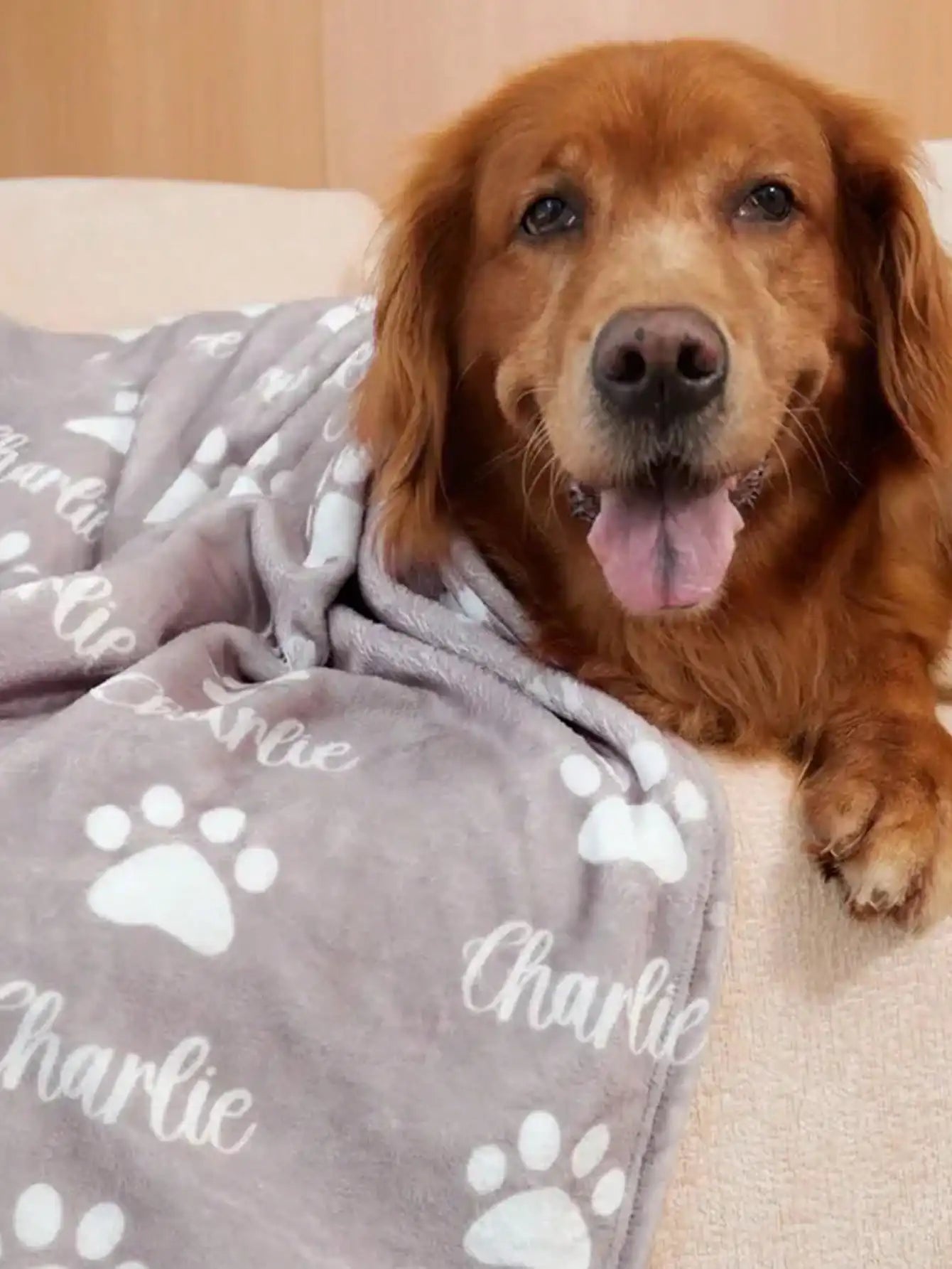 Personalized Pet Name Blanket With Paw Print Pattern Soft Fleece