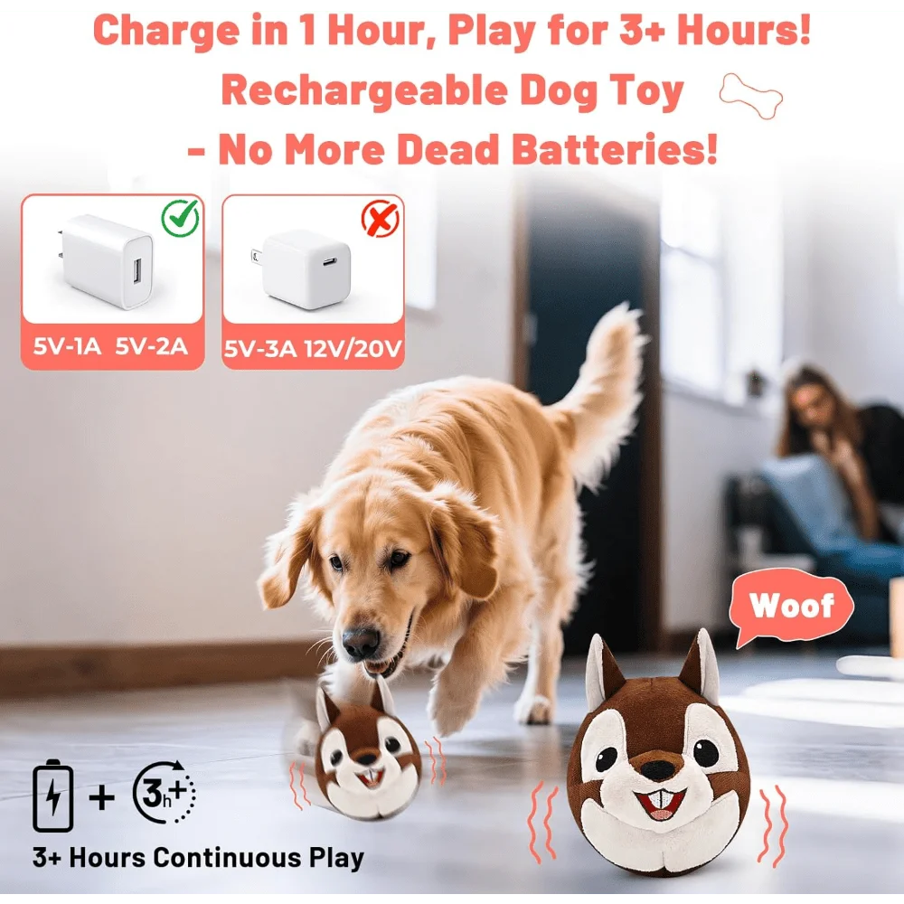 XMSJ Talking Squirrel Dog Toy Auto Bounce With Sound Rechargeable