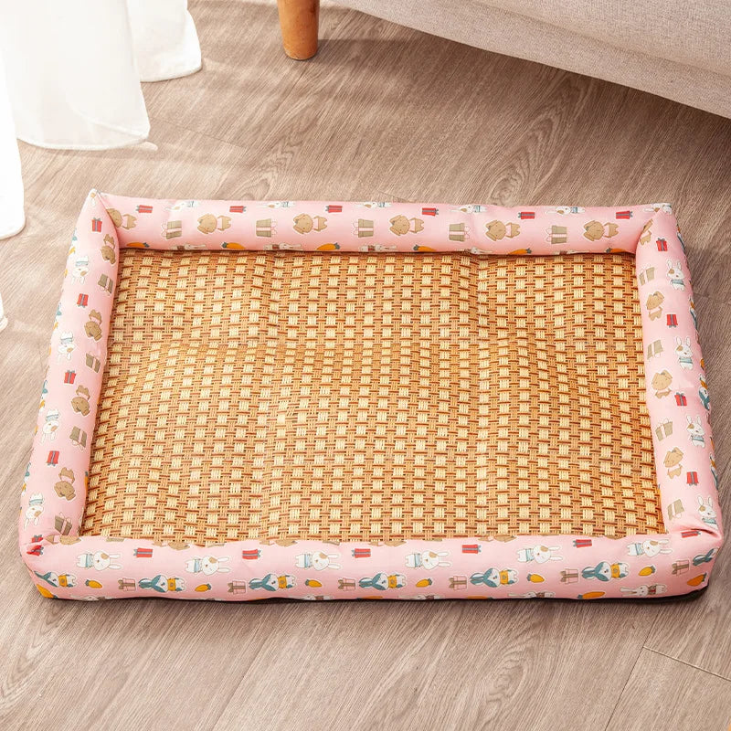 NONECN Cooling Rattan Dog Mat Bed for Summer Comfort