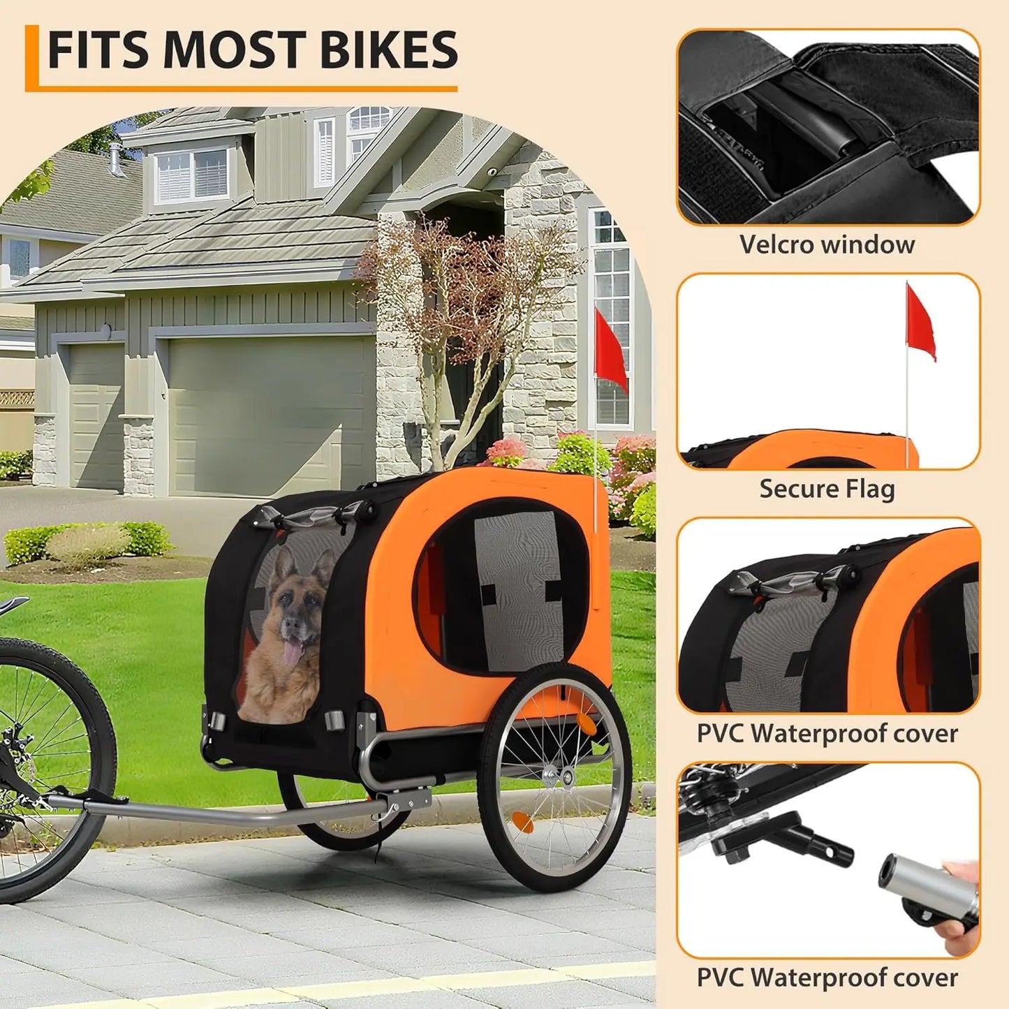 TWISTER.CKB Large Dog Bike Trailer Foldable Oxford Fabric