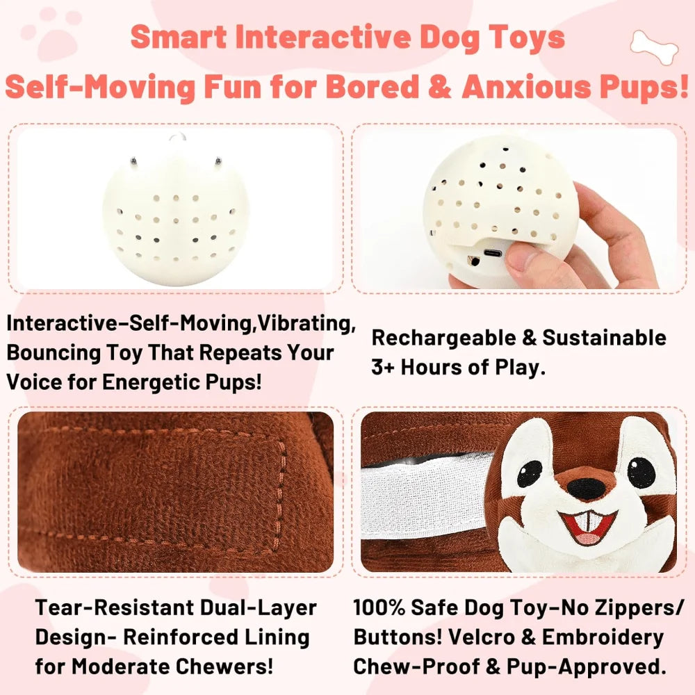 XMSJ Talking Squirrel Dog Toy Auto Bounce With Sound Rechargeable