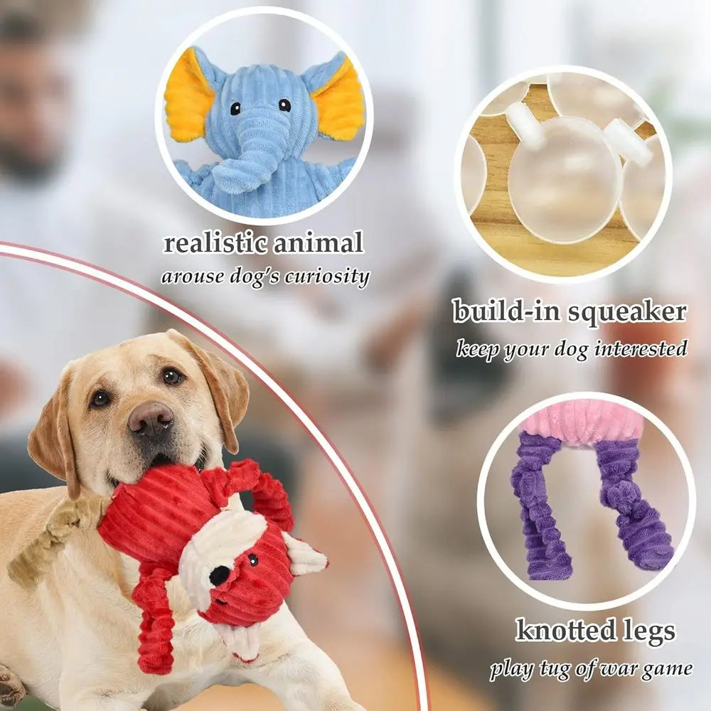 5 Pack Tough Squeaky Plush Dog Toys Bundle For Dogs