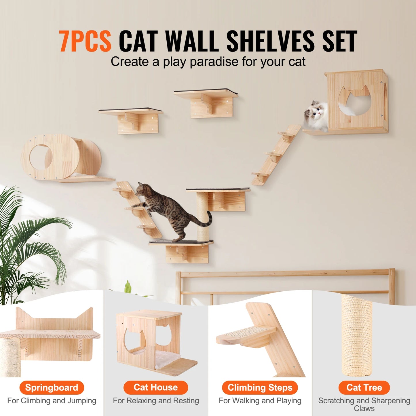 SucceBuy Wall Mounted Cat Shelves Perches Hammocks Cat Tree