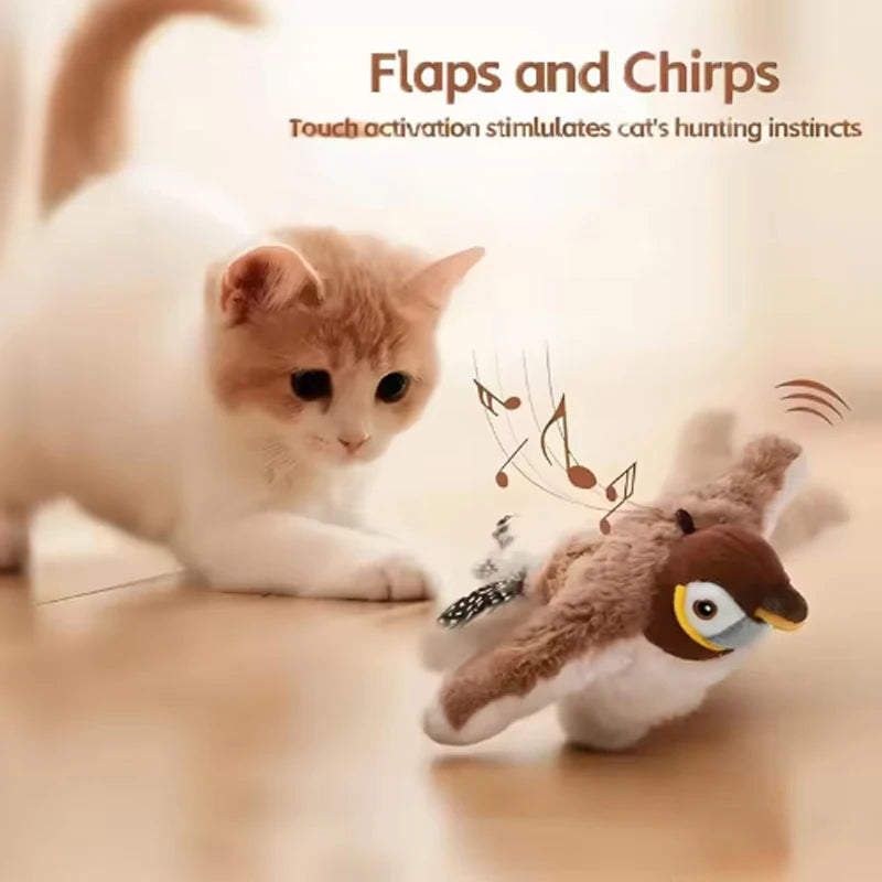 Simulated Bird Cat Toy With Touch Activated Chirping Plush Pet