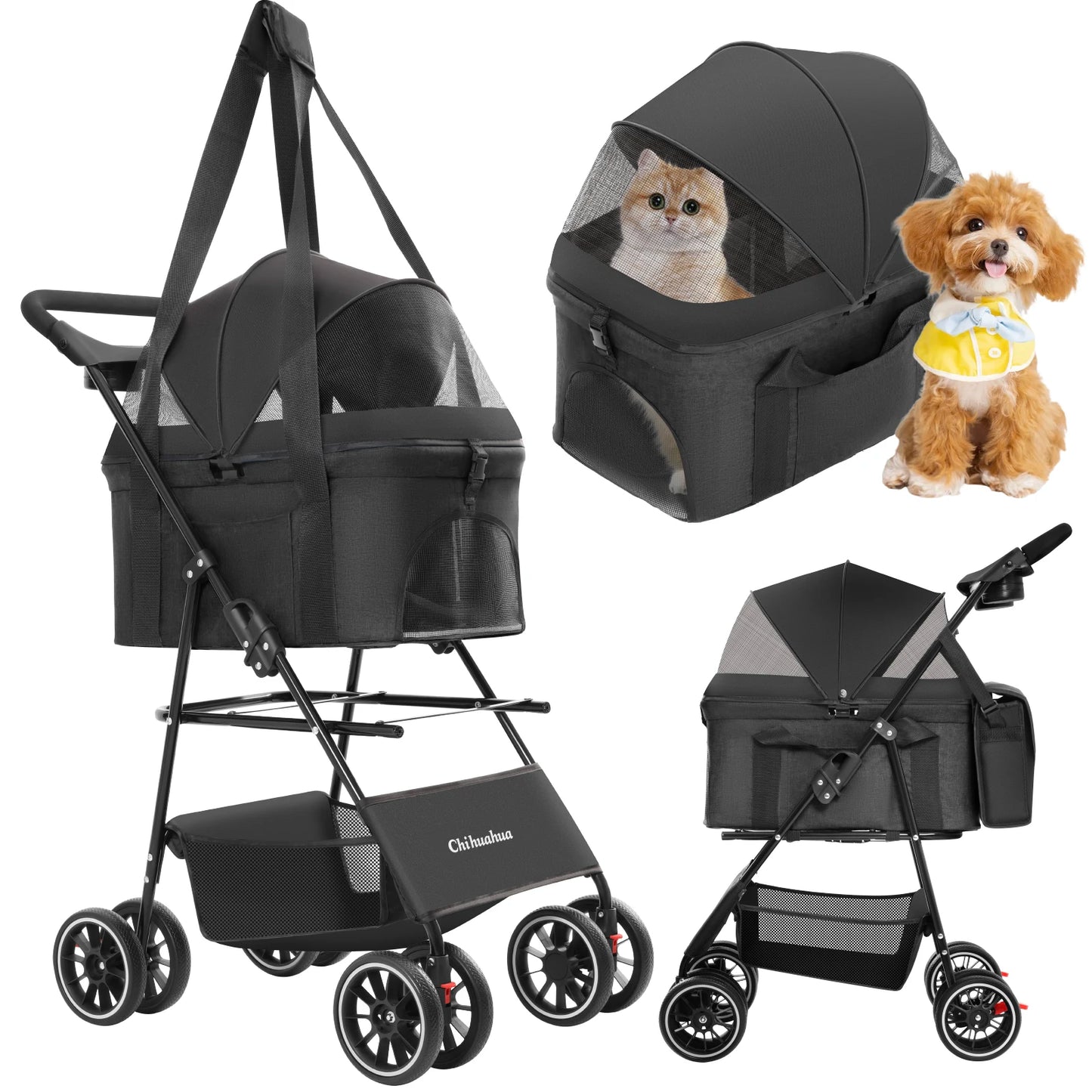 Chihuahua 3 in 1 Pet Stroller For Dogs Cats Foldable