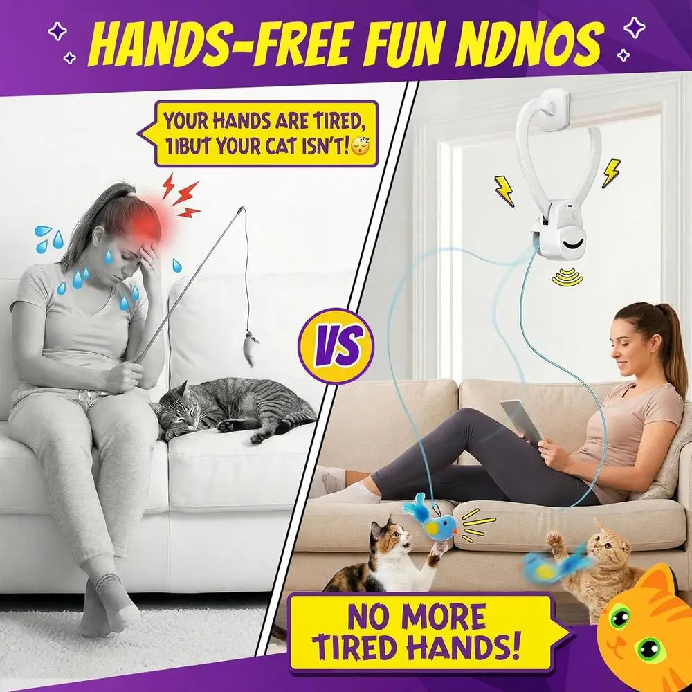 Indoor Cat Toy Wand Chase Bird Interactive USB Rechargeable