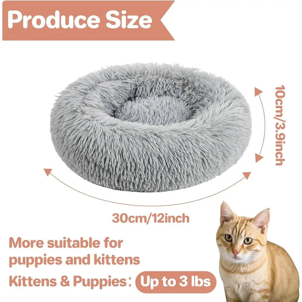 Calming Donut Cat Bed For Small Kittens Plush Indoor Use