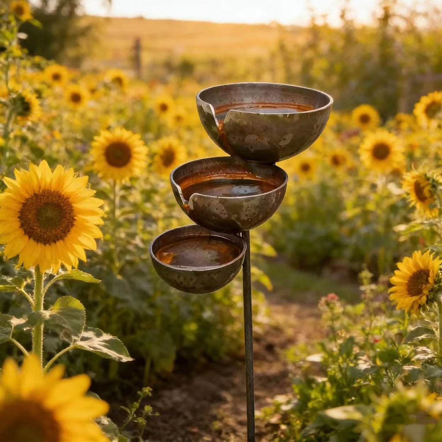 3-Layer Bird Water Bowl With Metal Stake Outdoor Bird Bath
